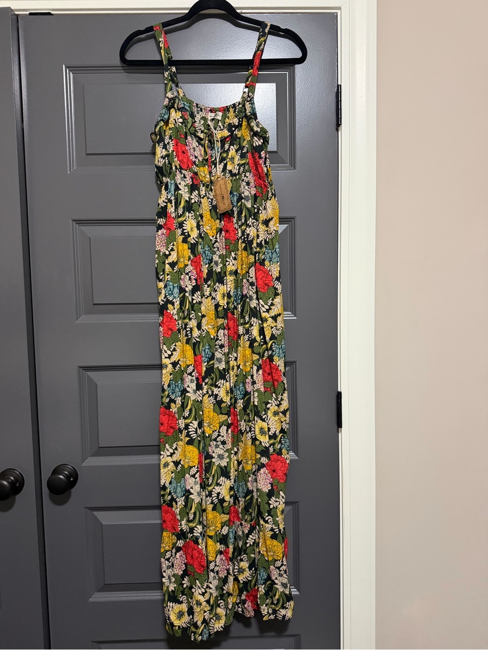 NATURAL LIFE Green Floral Maxi dress with Red & Yellow Accents. Brand new!